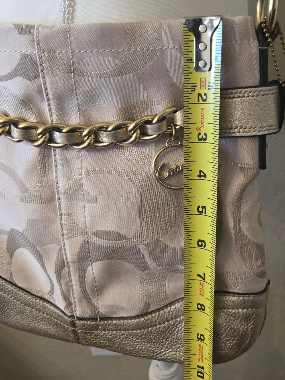 Coach Gold Metallic Signature Chain With Leather Trim Crossbody Bag - Picture 2 of 6